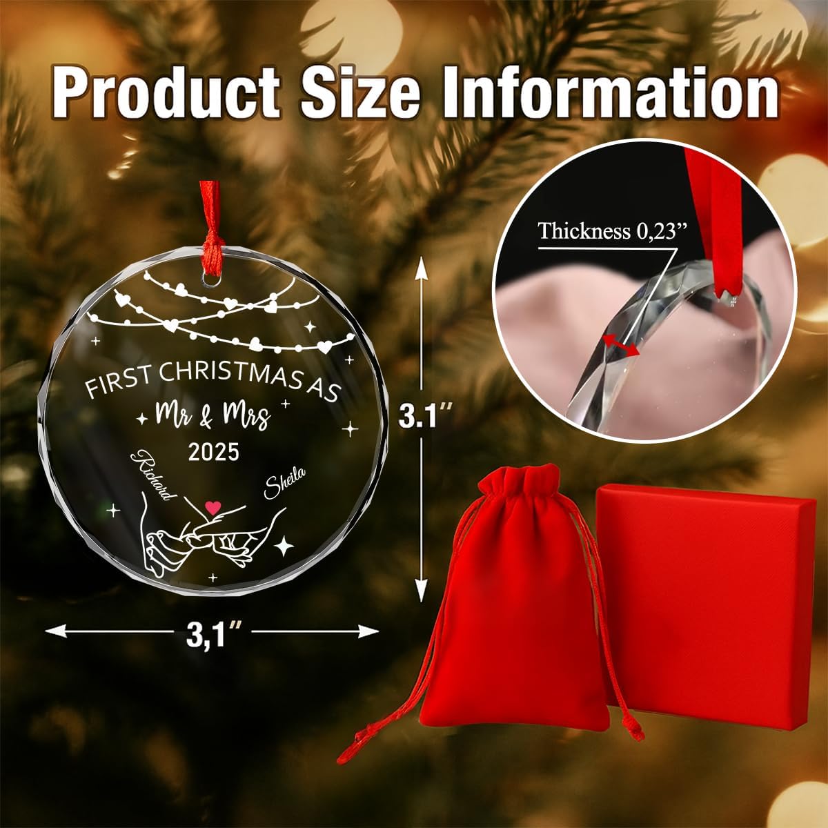 Personalized Christmas Ornaments with Names, Couple Glass Ornament, Custom Wedding Gifts for Couples 2025, Wedding Gift Ideas for Newly Wed Couple, Bride, Bridal Shower, Future Mr & Mrs (C5)