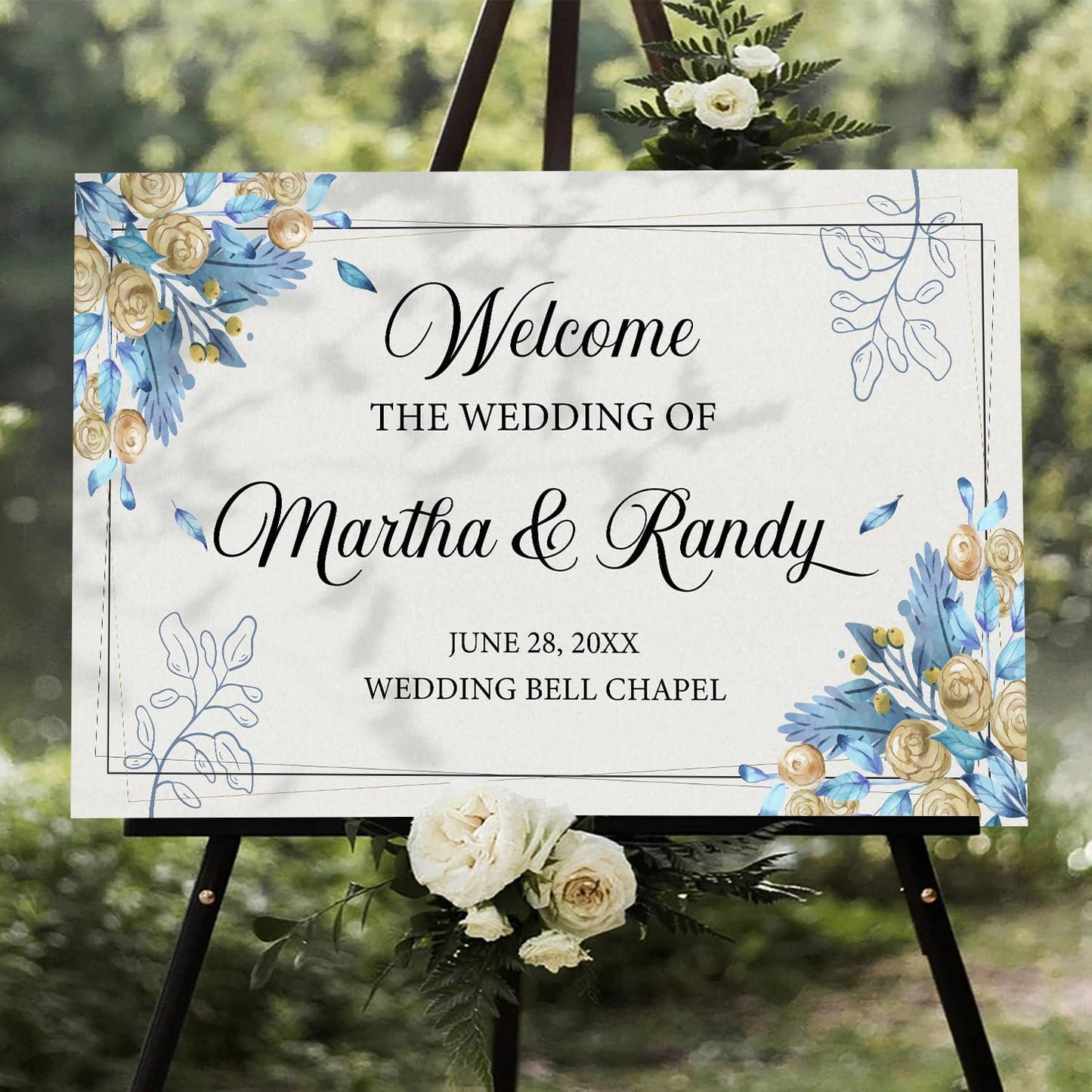Editable Watercolor Wedding Welcome Sign, Boho Floral Template, Printable Blue Ceremony Decor, Minimalist Reception Signage