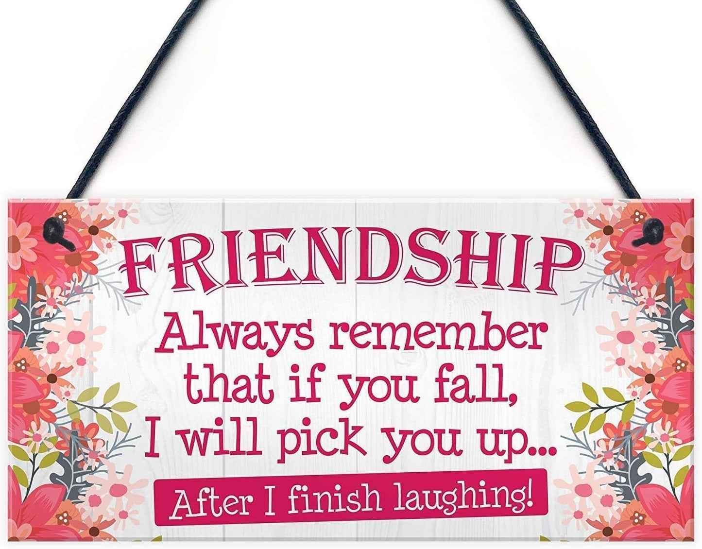 Rustic Wooden Signs Friendship Always Remember That if You Fall, I Will Pick You Up After I Finish Laughing Wood Plaque Sign Wall Art Decor Kitchen Cafe Pub Decor Gift 6x12 INCH