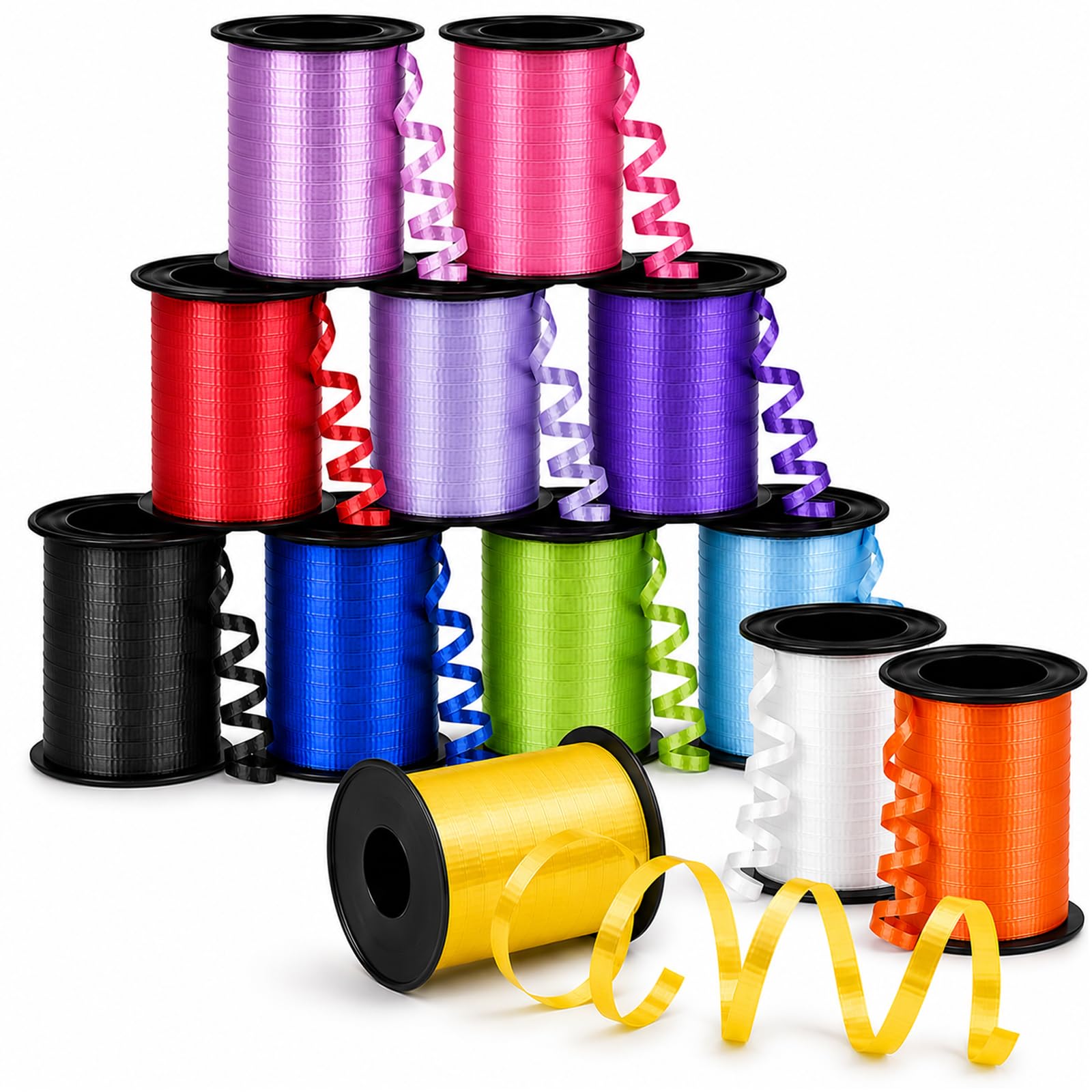 GIFTEXPRESS 12 Rolls Crimped Curling Ribbon Balloon Strings, Assorted Vivid Colors, 3/16" x 720 Ft
