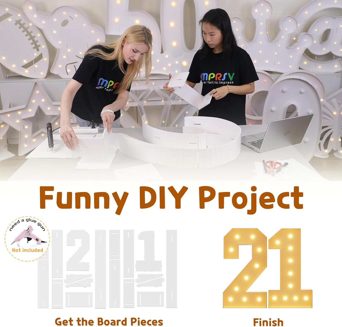 imprsv 4FT Light Up Numbers, Marquee Numbers 21st Birthday Decorations for Her Him, Large Light Up Numbers 21st Birthday Women Foam Board Anniversary Party Decorations Arch Kit (DIY)