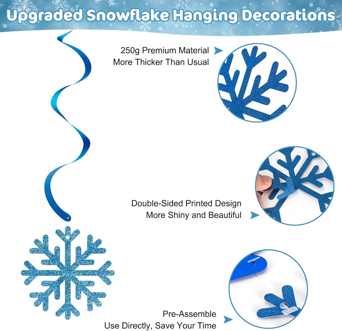 20 Pack Frozen Snowflake Hanging Decorations - Winter Snowflakes Hanging Swirls Ceiling Streamers, Glittery Snowflakes Ornament for Wonderland Frozen Party Decorations, Birthday and Christmas Decor