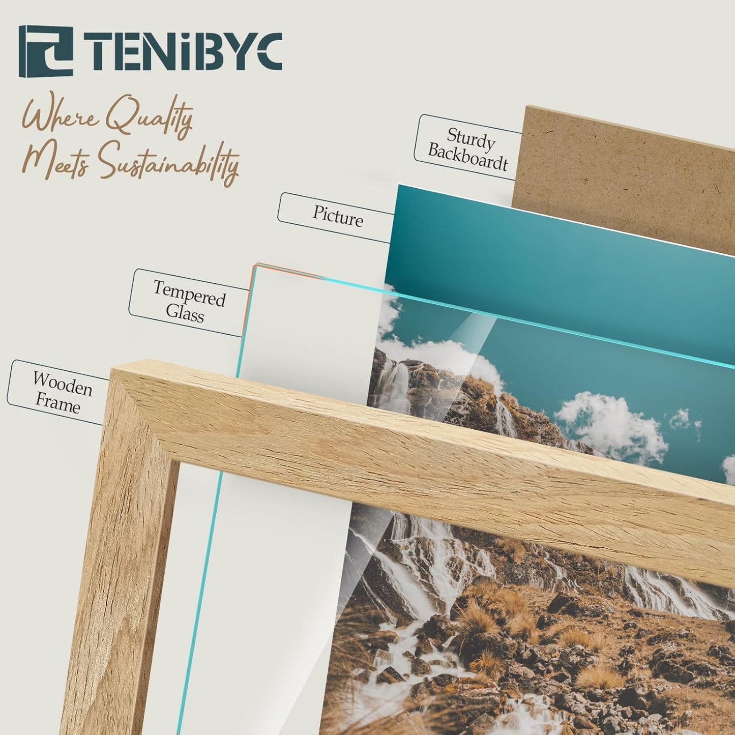 16x20 Poster Frame 4 Pack, Natural Solid Wood Picture Frame, HD Tempered Glass, Wall Gallery Frame