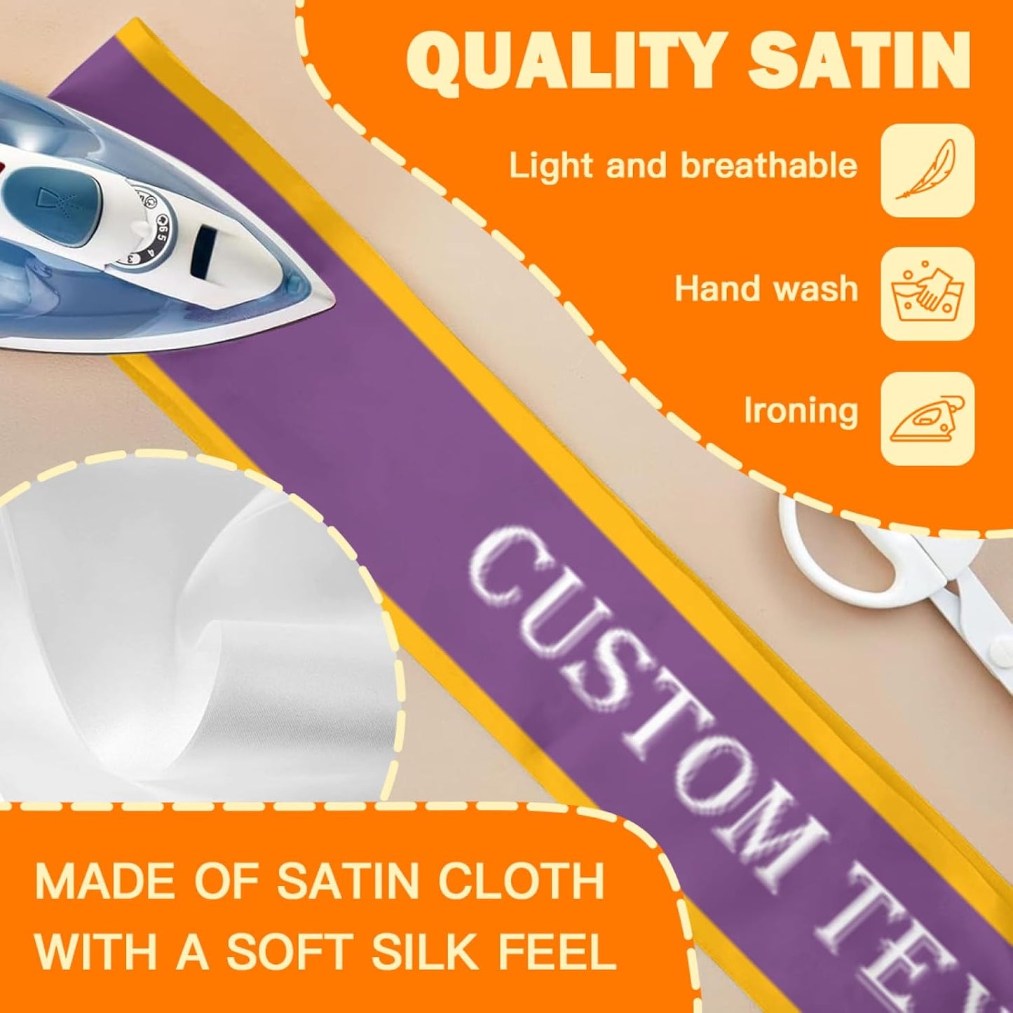 Custom Sash,Personalized Birthday Sash with Text Photo,Customized Bachelorette Sash Quote Sash Bride to Be Sash Color Optional (With decorative edge, Purple)