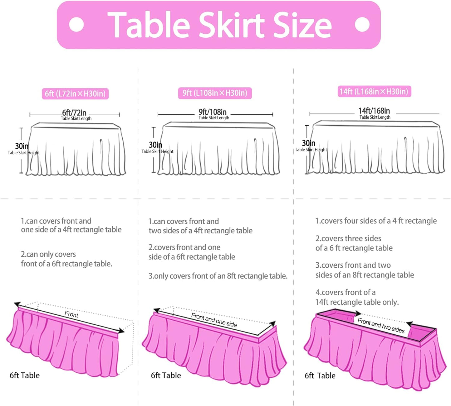 6ft Pink Blue Purple Tulle Table Skirts for Mermaid Baby Shower Birthday Party Wedding Pastel Tutu Table Cloth Cover for Rectangle Tables or Round Tables