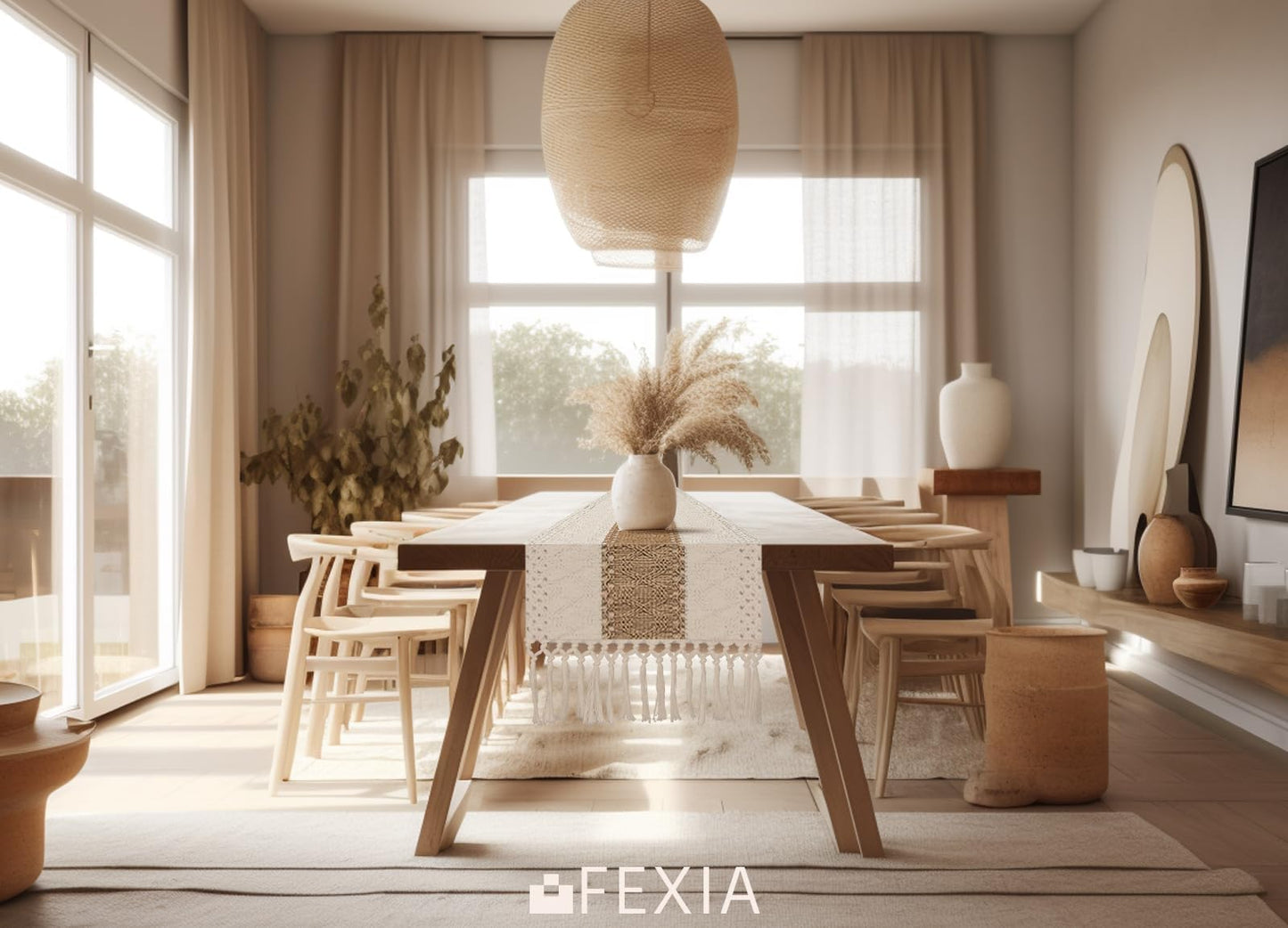 FEXIA Boho Table Runner for Fall Home Decor 12x72 Rustic with Tassels