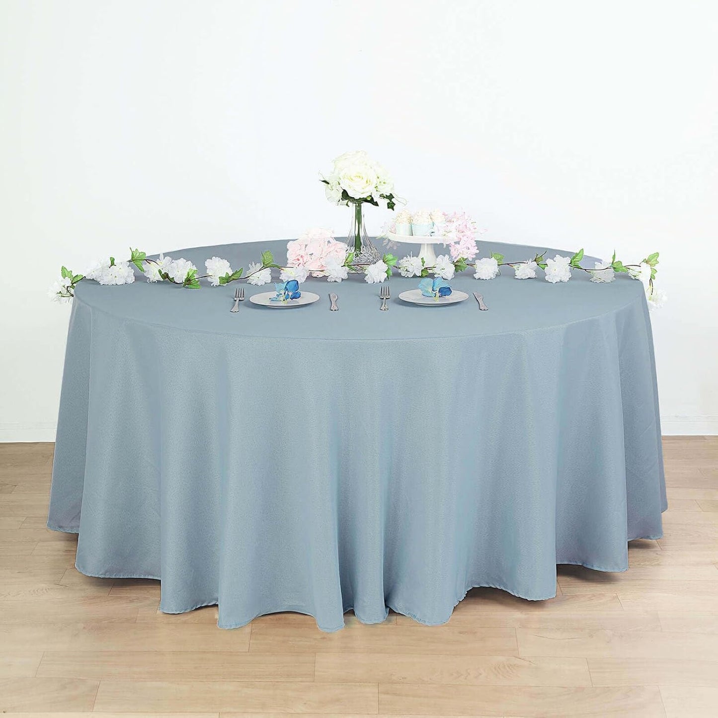 Efavormart Round Tablecloth, 120 Inch Stain & Wrinkle Resistant Washable Table Cloth, Decorative Polyester Fabric Table Cover for Banquet, Wedding, Dining - Dusty Blue