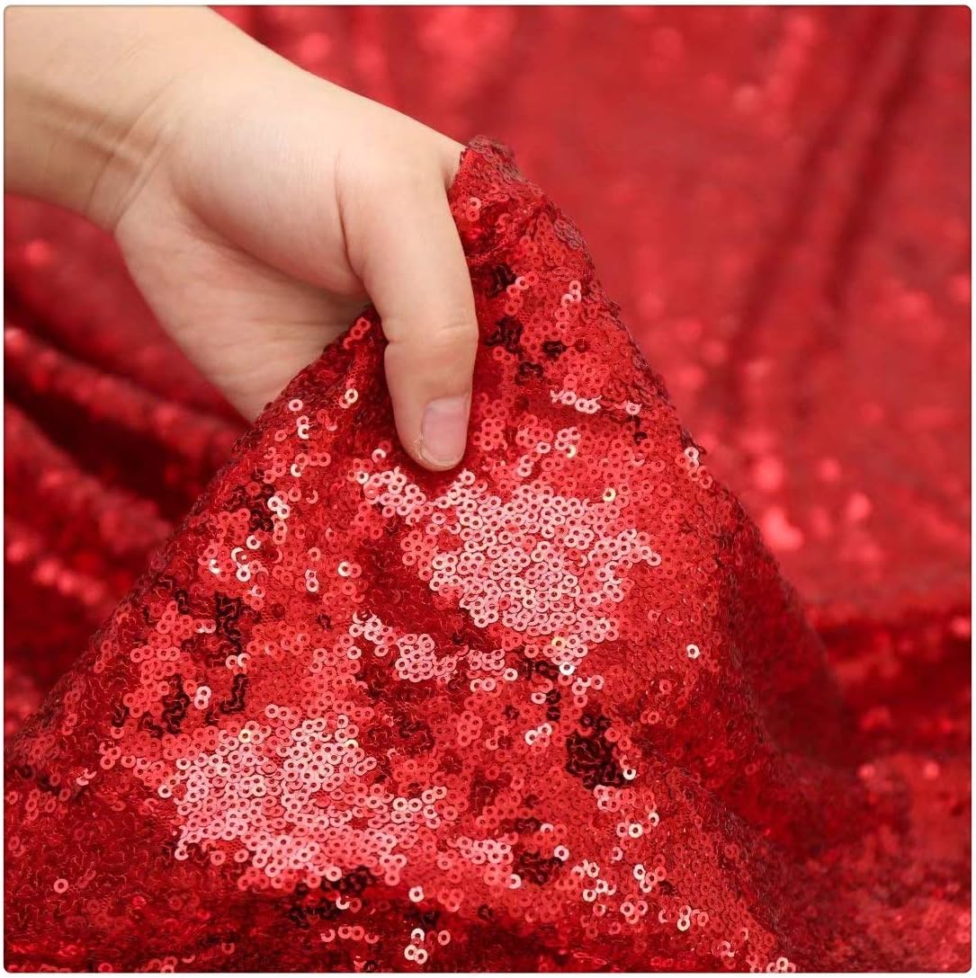 QueenDream Sequin Tablecloth 90"x156" Red Tablecloth Rectangular Party Tablecloth for Christmas Wedding Birthday Bridal Shower Decorations