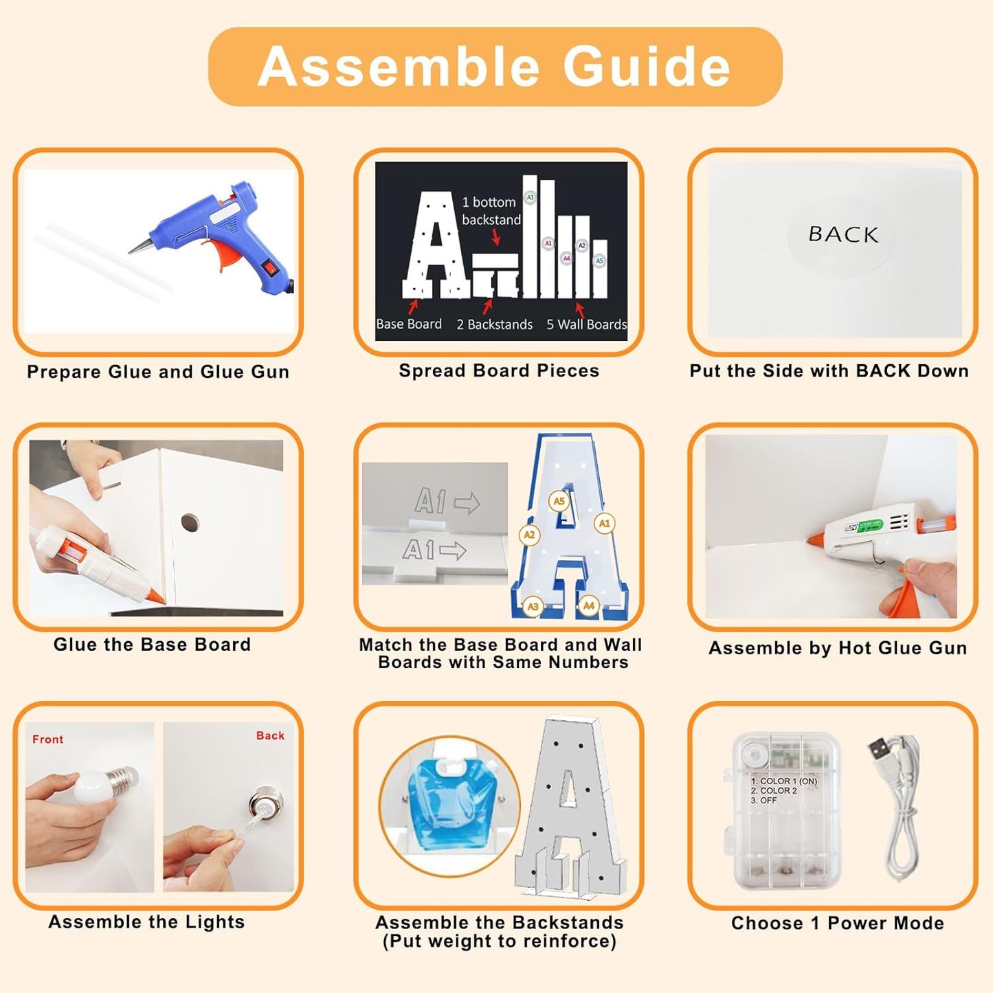 Pooqla 3FT Light Up Marquee Letters, Cool White and Warm White LED Large Lighted Marquee Letters, Giant Mosaic Letter Sign for Balloons Birthday Anniversary Wedding Party Decoration, LED E