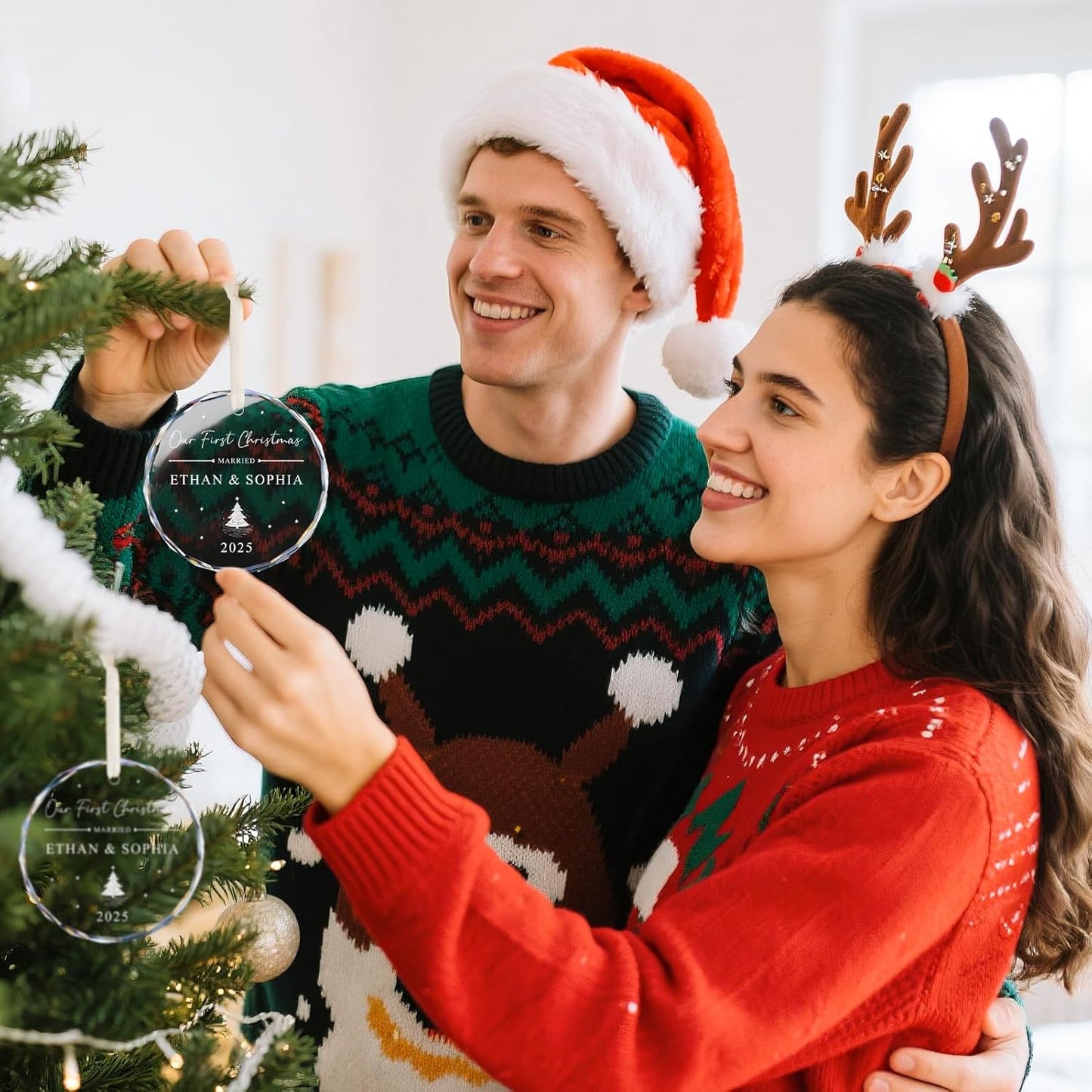 Personalized First Christmas Married Ornament 2025, 1st Year Wedding Ornament for Newlywed, Custom Christmas Ornament Hanging Decoration for Couples Just Married with Gift Box