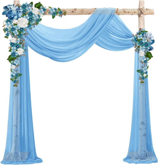 VOK Blue Wedding Arch Draping Fabric Chiffon Fabric, 29in x 18Ft 2 Panels Sheer Chiffon Outdoor Curtain for Wedding Ceremony Birthday Party Decoration (Blue,2 Panel)