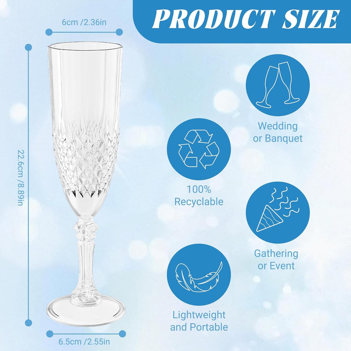 Plastic Champagne Flutes, 12PCS White Transparent Wine Glasses Goblets Cups Shatterproof Reusable Flute for Weddings Bachelor Parties Toasting and Events(12,Transparent)