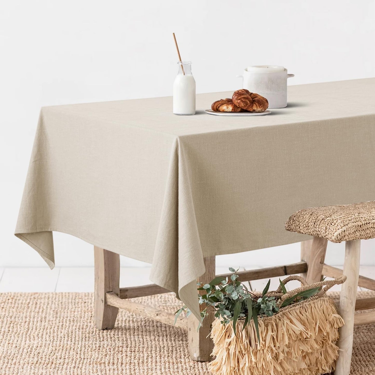 MIULEE Natural Linen Cotton Blend Tablecloth Rectangle, Luxury Waterproof Stain Resistant Durable Farmhouse Oblong Table Cloth for Dining Party Christmas Weddings Birthday, 52 x 102 inch, Ivory Cream