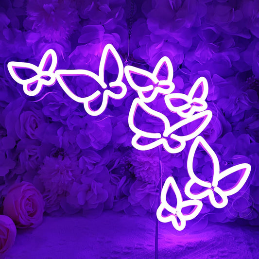 SYLHOME Butterfly Led Neon Light Sign Girls Bedroom Kids Room Beauty Studio Living Room Wedding Birthday Christmas Party Light Up Sign 16.5" X 8.9" USB