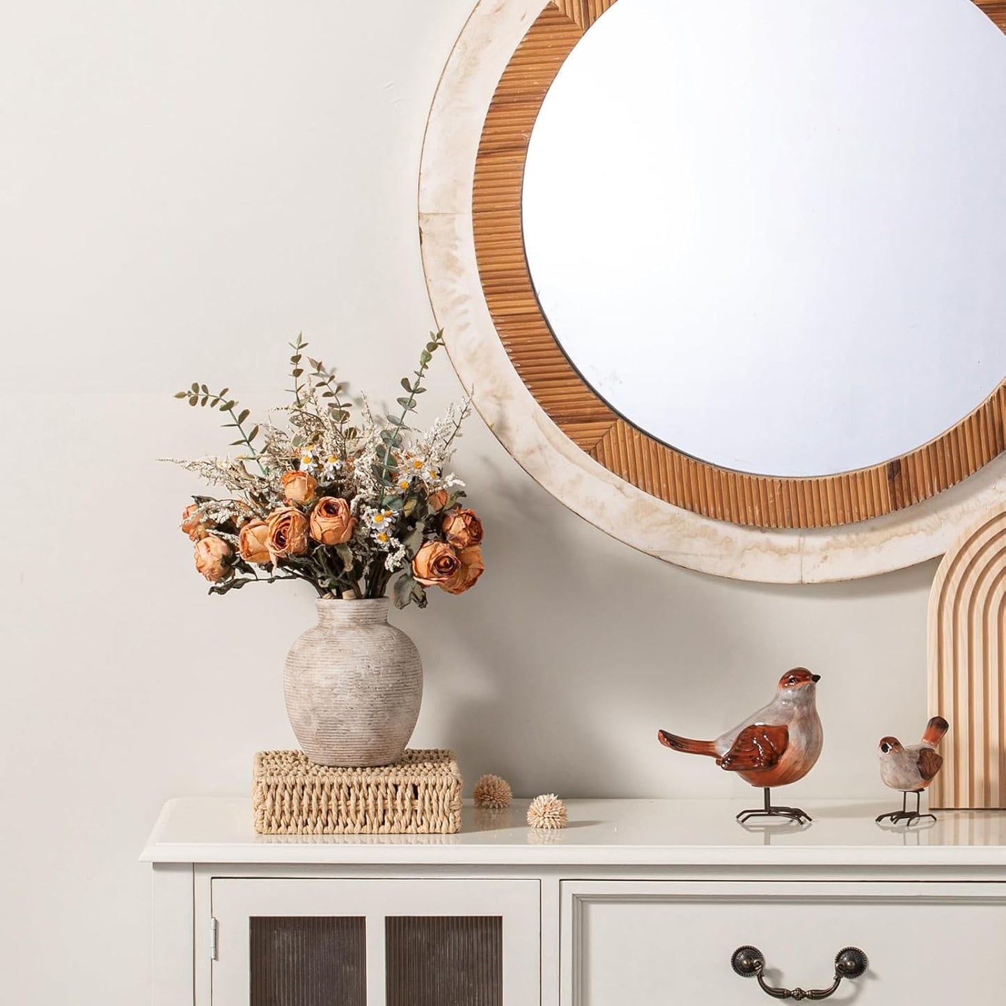 Ceramic Flower Vase Home Decor - Small Farmhouse Table Vases Rustic Vintage Living Room Kitchen Bedroom Decorations for House Book Shelf Office Coffee Desk Dining Fireplace (6" Retro)