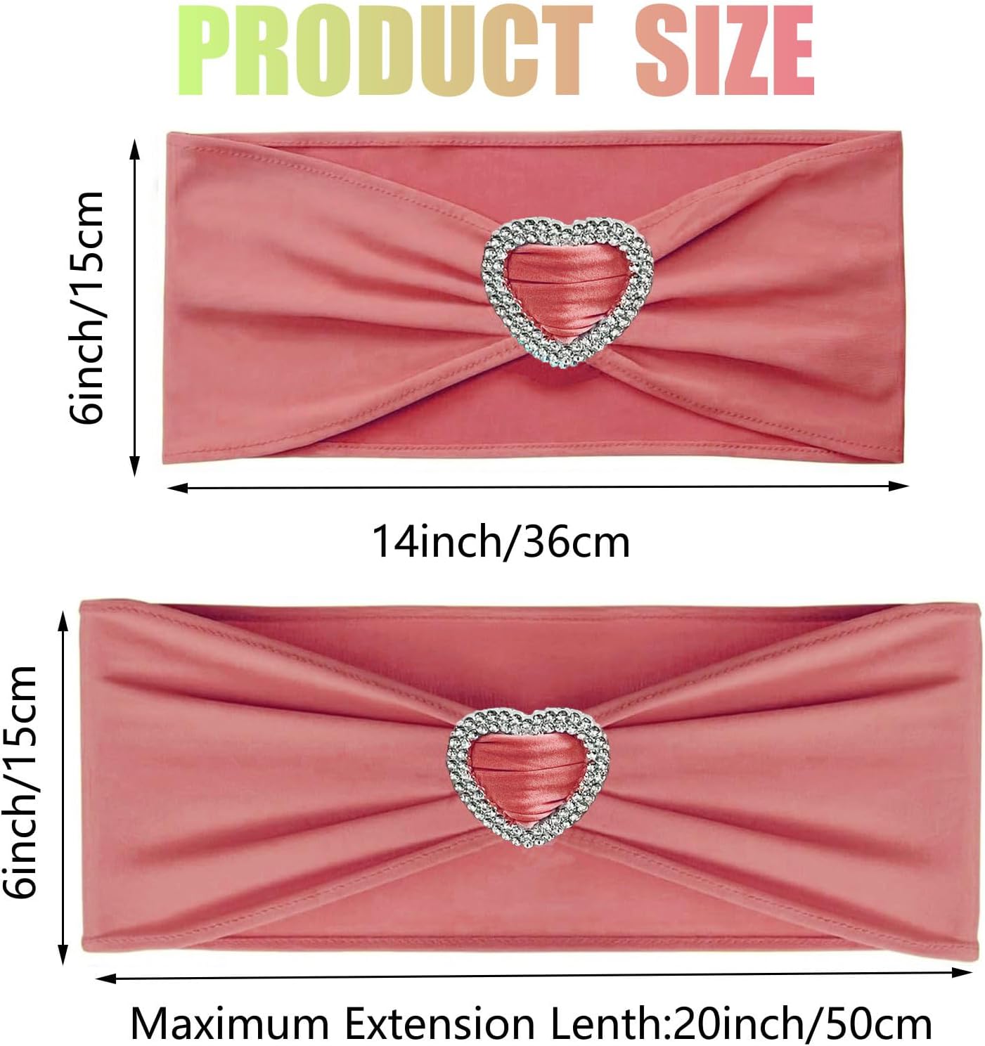 Coral Red Chair Sashes 25 Pack Spandex Coral Red Sashes for Chairs Covers Universal Stretch Chair Sashes Band with Heart Buckle Slider Universal Sashes Bows for Wedding Banquet Party Decorations