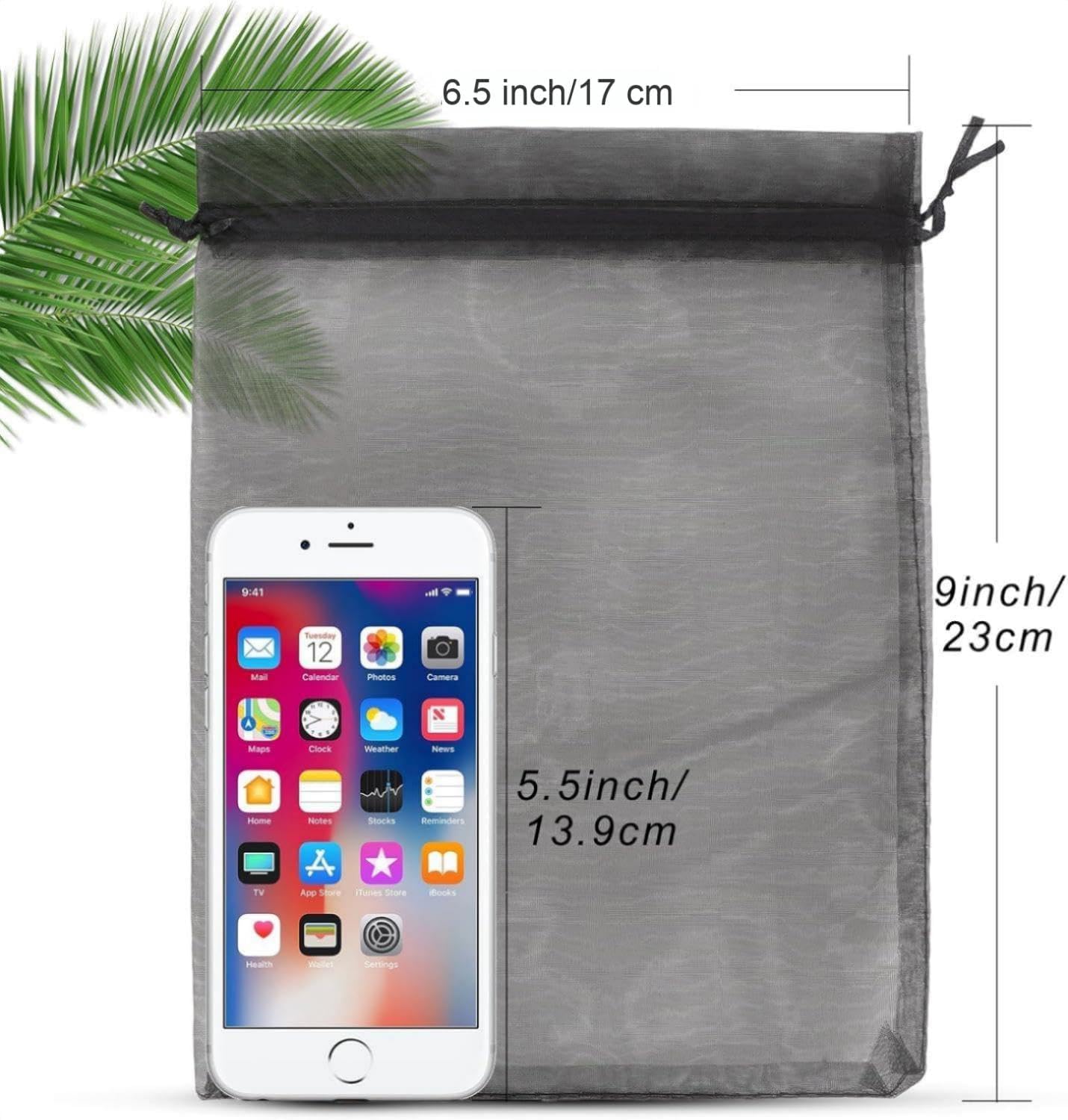 ANZNKU 100 Pack Premium Sheer Organza Bags 6x9 inches Mesh Gift Bags Drawstring for Halloween, Wedding, Festival, Makeup, Party Favor(Black)