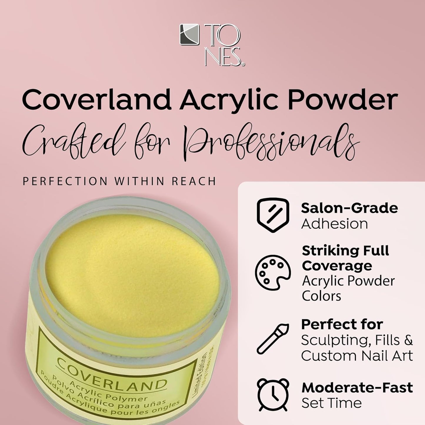 Tones Coverland Acrylic Nail Powder "Lemon Slice" - Limited Edition Acrylic Powder for Nail Design, Sculpting, and Masking Nail Bed Imperfections - Professional Acrylic Nail Supplies - (1.5 Oz)