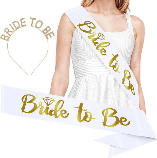 KatchOn, Gold Bride To Be Sash and Headband - Pack of 2 | Bachelorette Sash and Crown for Gold Bachelorette Party Decorations | Bride sash for Bridal Shower Decorations