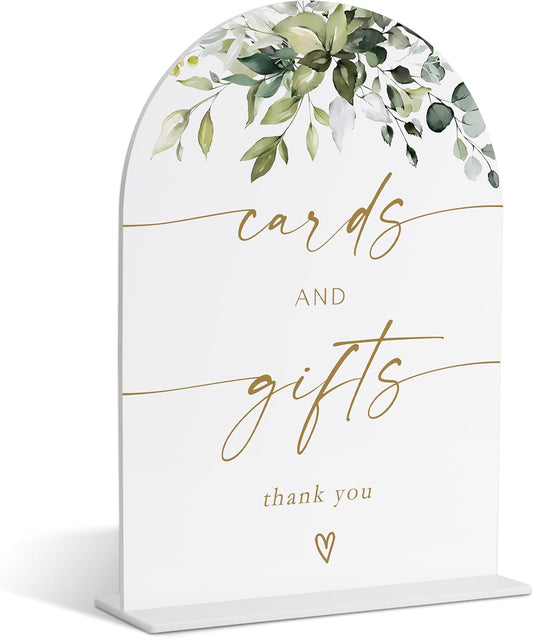 Cards and Gifts Sign, Gift Table Sign, Greenery Gold Bridal Shower Decorations, Wedding Signs for Ceremony and Reception, Engagement Decor, Wedding Table Acrylic Decor, Bachelorette Party Favors - 30