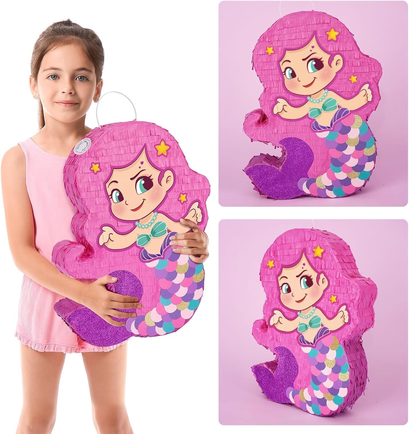 WERNNSAI Mermaid Piñata-Mermaid Party Piñata with Bat and Blindfold for Girls, Kids Birthday Party Games Anniversary Celebration Classroom Activities Mermaid Themed Party Decorations (15.7’’ x 12.2’’)