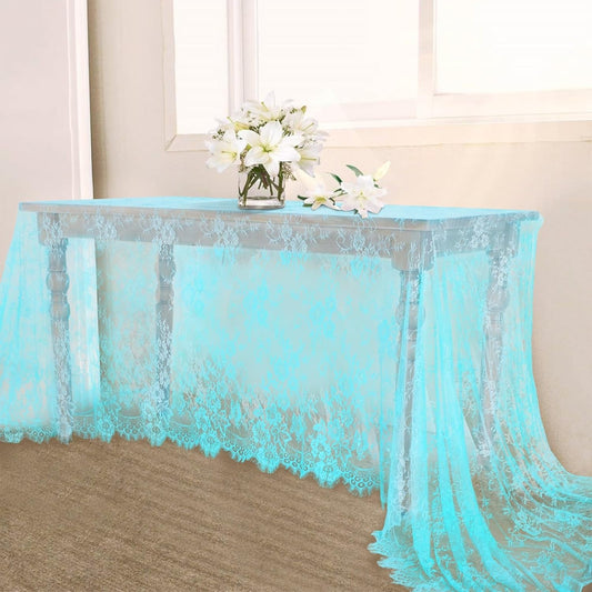 LuoluoHouse Lace Tablecloths Blue Chic Table Fabric 2pcs 60x120 Inch for Rustic Boho Wedding Bridal Shower Party Decoration Rectangle Overlay Blue Long Vintage Embroidered Reception Table Cloth Decor
