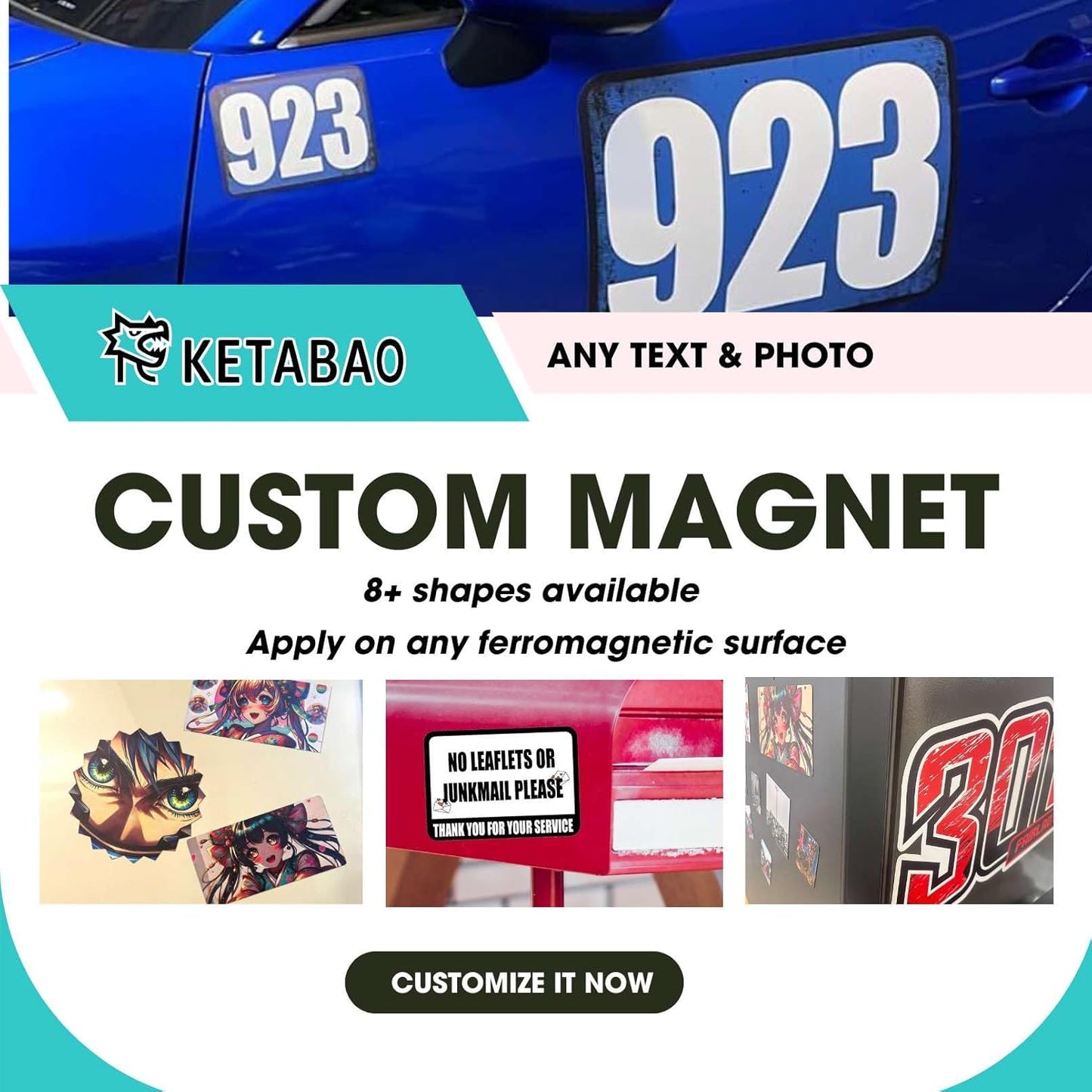 KETABAO – 13" Create Your Own Custom Refrigerator and Car Original Shape Photo Magnets - Personalized Decorative Magnetic Frames