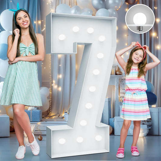4FT Marquee Light Up Numbers - Cool White Light Up Numbers 7 with Fixed Water Bag, Party Decoration Large Marquee Light Up Numbers can Be Used for Wedding Decoration, Birthday Party Decoration