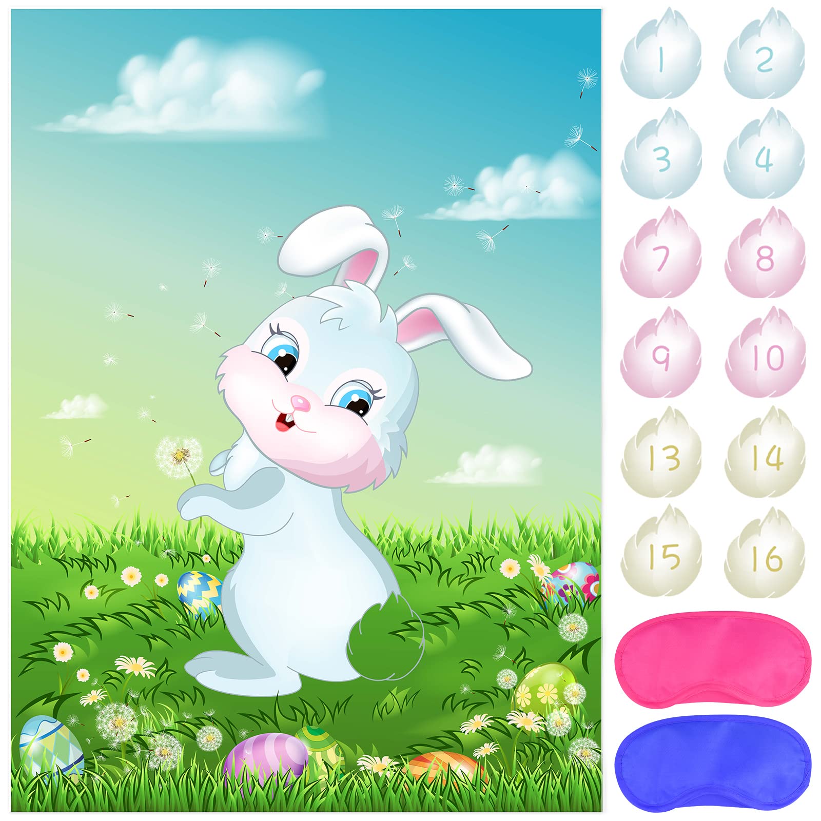 ASTARON Pin The Tail on The Bunny Game for Birthday Party, Easter Party Game with 24 pcs Tail