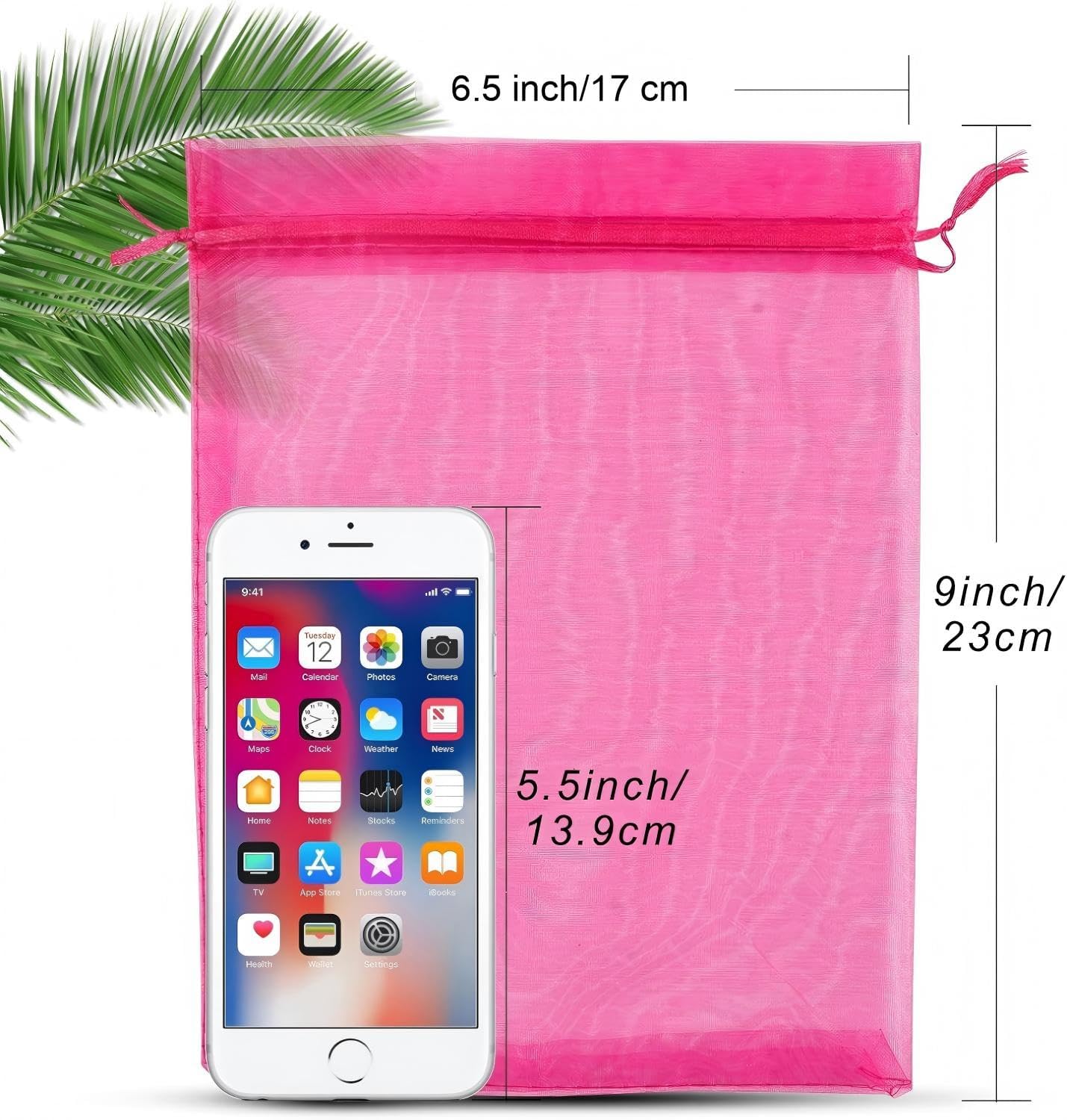 ANZNKU 100 Pcs Sheer Organza Bags 6x9 inches Mesh Drawstring Bag, Small Mesh Bag for Gifts, Large Organza Bags Drawstring for Wedding Party Favor Christmas(Hot Pink)