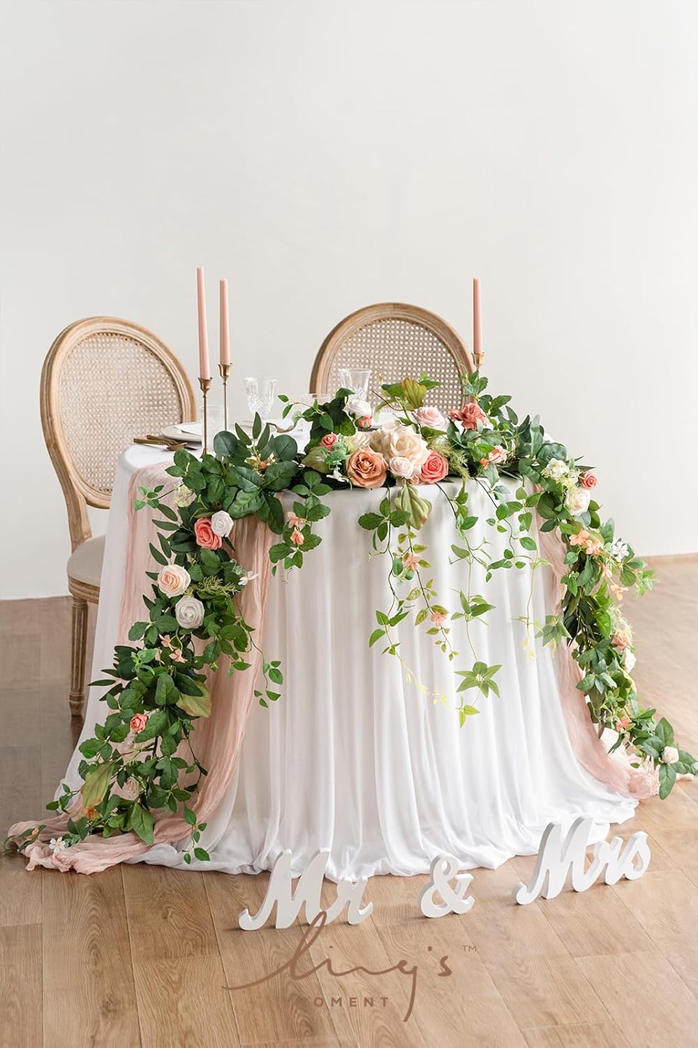 Ling's Moment 9FT Spring Eucalyptus & Willow Leaf Flower Garland for Pink Wedding, Valentines Sweetheart Table Centerpieces Head Table Decor, Arch Backdrop Decorations for Wedding | Garden Blush