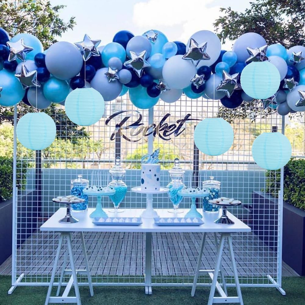 BEISHIDA 8-Inch Light Blue Round Paper Lanterns Decorative Hanging Asia Chinese Japanese Paper Lanterns Lamp for Birthday Wedding Baby Shower Home Decor Party Decoration（6 Packs）