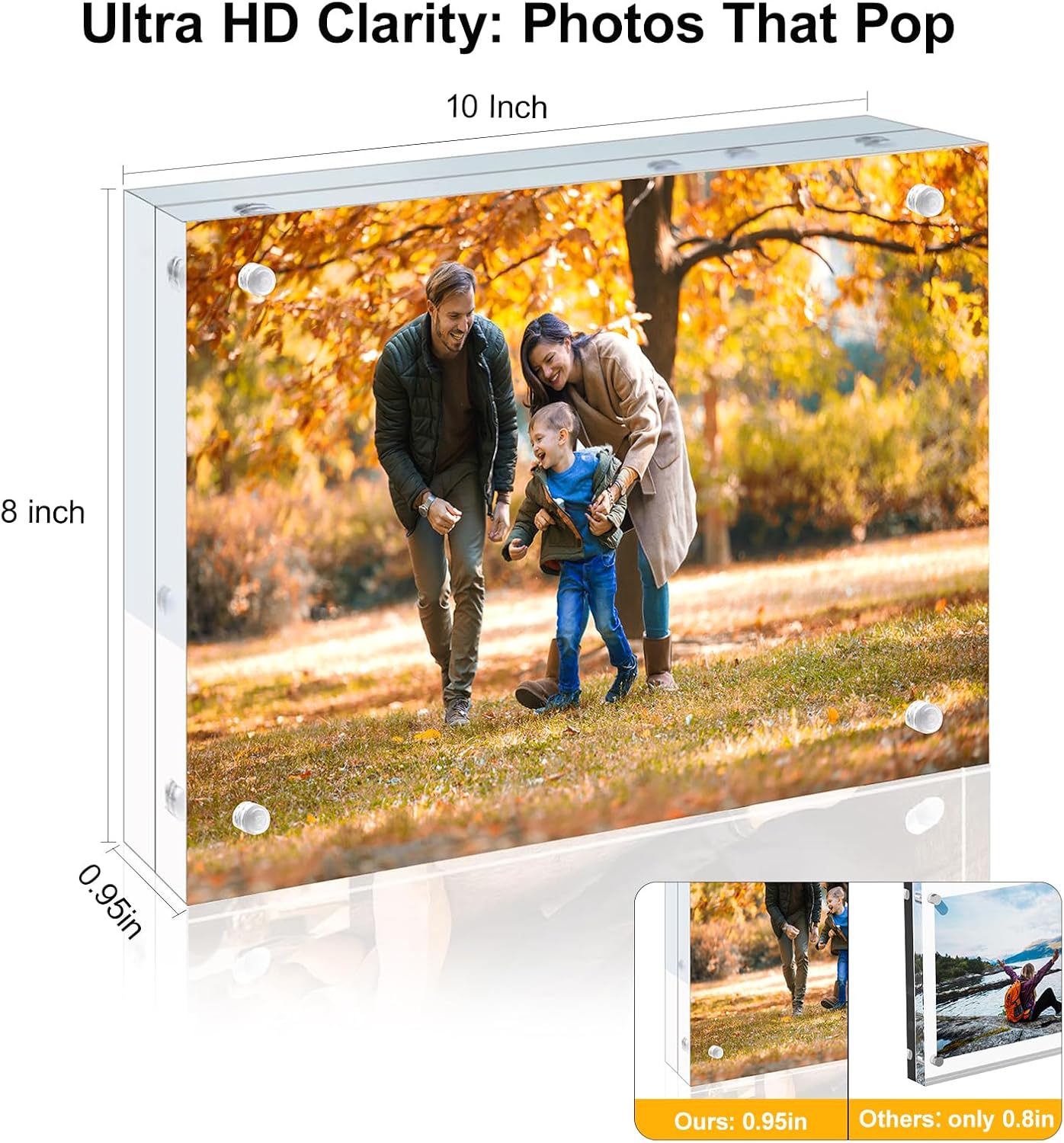 5 Pack 8x10 Acrylic Picture Frames - 20% Thicker Double Sided Magnetic Frame with UV Protection - Freestanding Clear Frameless Display for Tabletops - Modern Photo Frame Set for Home & Office Decor