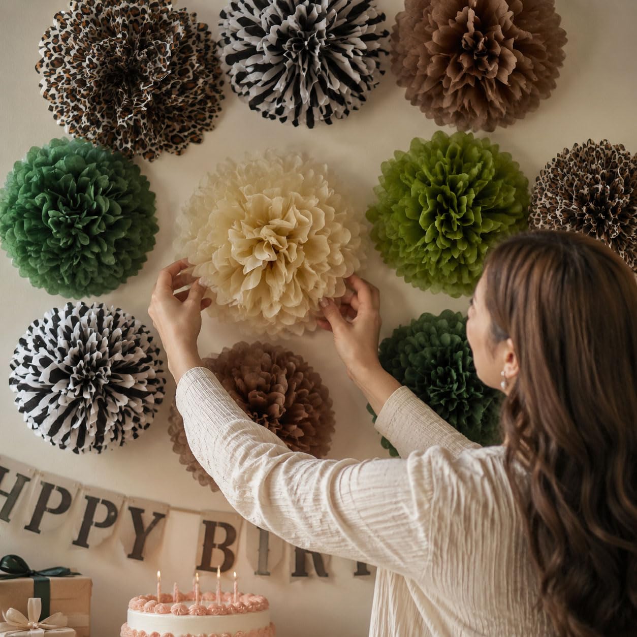 ANSOMO Jungle Safari Tissue Paper Pom Poms Wild Animal Leopard Zebra Print Cheetah Party