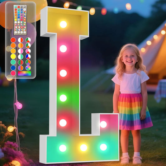Ledido 4FT Marquee Light Up Letters, 34 Colors Changing Marquee Letter 4 Feet Tall with Remote, Big Letters for Party Wedding Graduation Birthday Decorations, Large Light Up Letter L