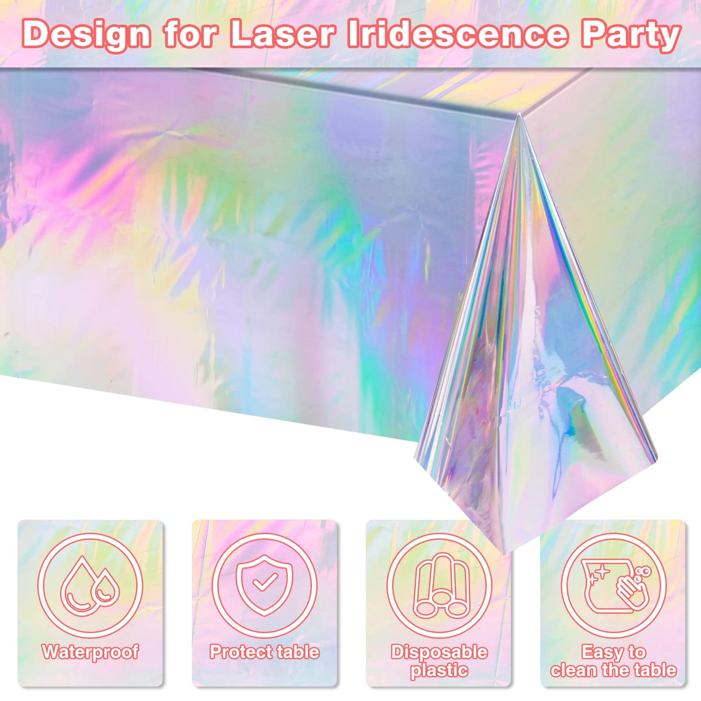 FunnyPars 4 Pack Iridescent Plastic Tablecloths, Disposable Table Covers