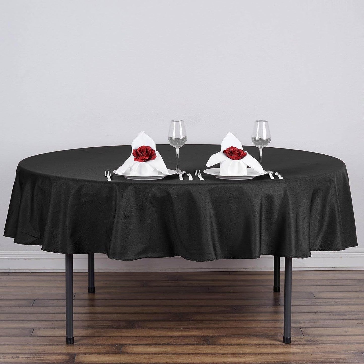 Efavormart Round Tablecloth, 70 Inch Stain & Wrinkle Resistant Washable Table Cloth, Decorative Polyester Fabric Table Cover for Banquet, Wedding, Dining- Black