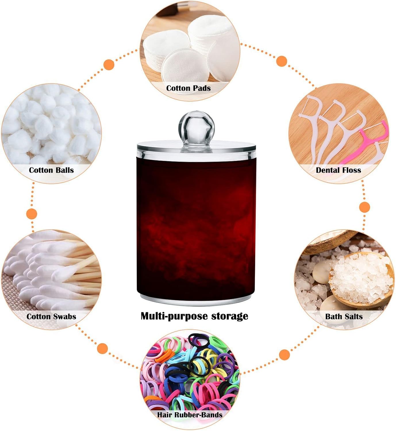 Gredecor 2 Pack Qtip Holder Clear Red Apothecary Jars with Lids Plastic Acrylic Bathroom Jars Vanity Countertop Canister Storage Organizer for Cotton Ball,Swabs,Pads,Floss