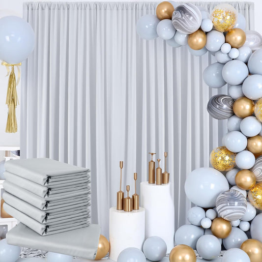 30 ft x 10 ft Wrinkle Free Silver Backdrop Curtain for Parties, Polyester Silver Grey Backdrop Drapes 6 Panels 5x10ft for Baby Shower Photoshoot Engagement Wedding Birthday Photography Background