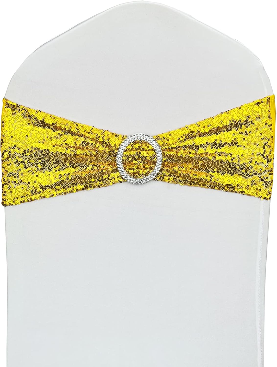 50 Pcs Sequin Chair Sashes Stretch Chair Bands Spandex Polyester Bows for Party Hotel Wedding Banquets Decoration -Gold