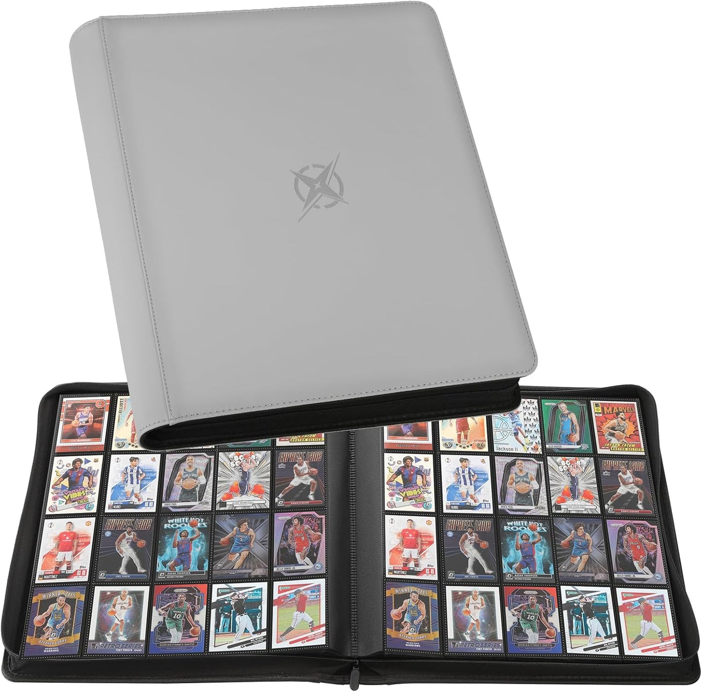 20-Pocket Card Binder, Trading Card Binder Holds 2000 Cards, Premium Zippered Trading Card Album Compatible with TCG, Game & Sports Cards (Carbon ash)