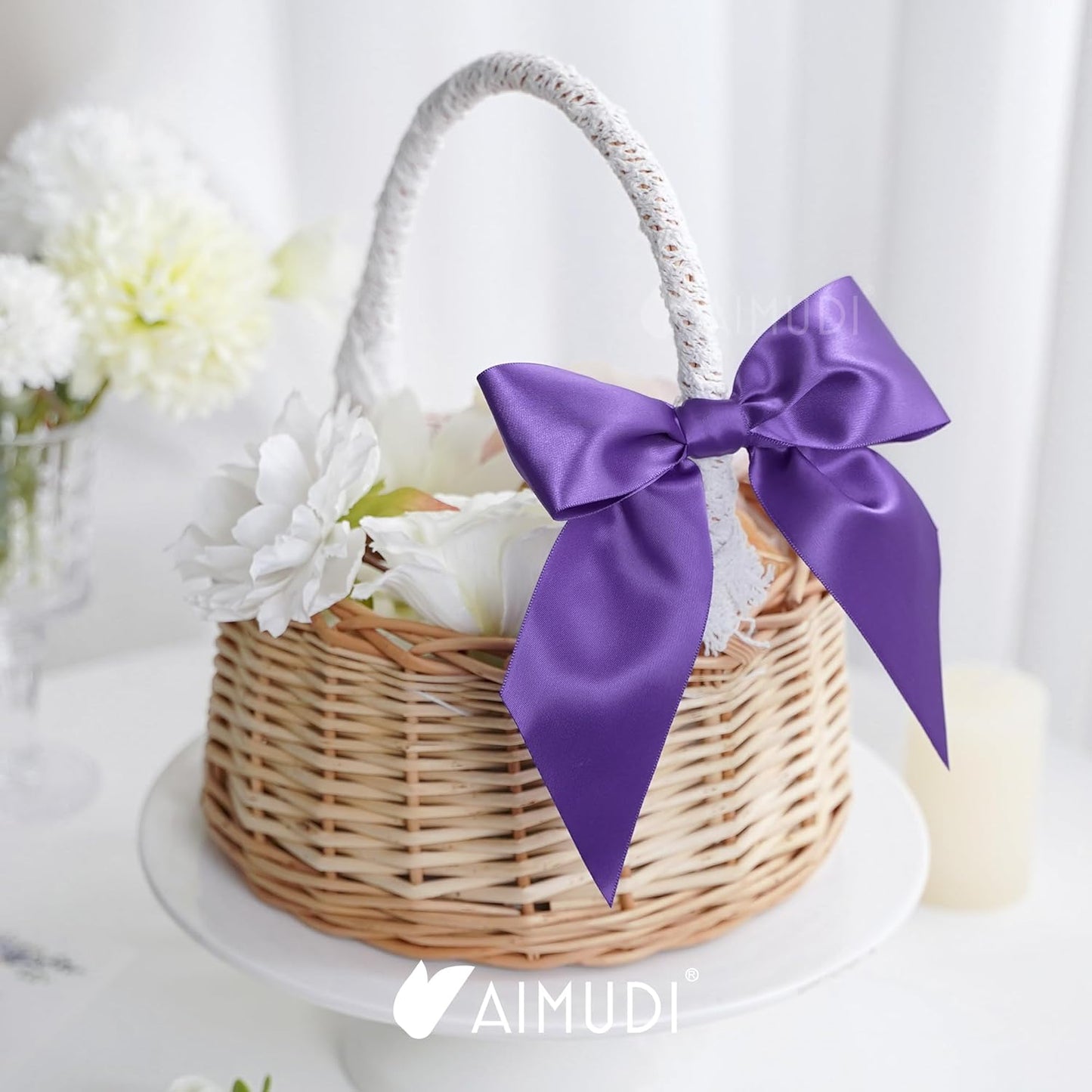 AIMUDI Purple Satin Bows 5.5" Bows for Gift Wrapping Satin Twist Tie Bows Premade Ribbon Bows for Treat Bags Invitations Baskets Crafts Wreaths Wedding Birthday Baby Shower Party Decorations, 24 PCs