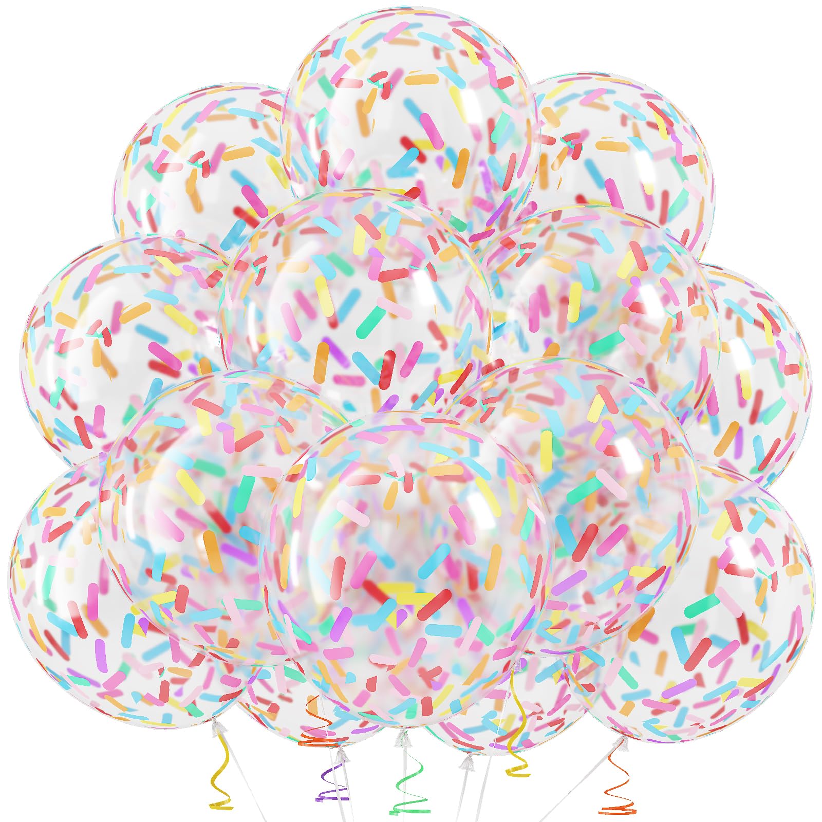 Rainbow Confetti Balloons, 12 Inch Multicolor Candyland Ice Cream Sprinkle Colorful Long Confetti