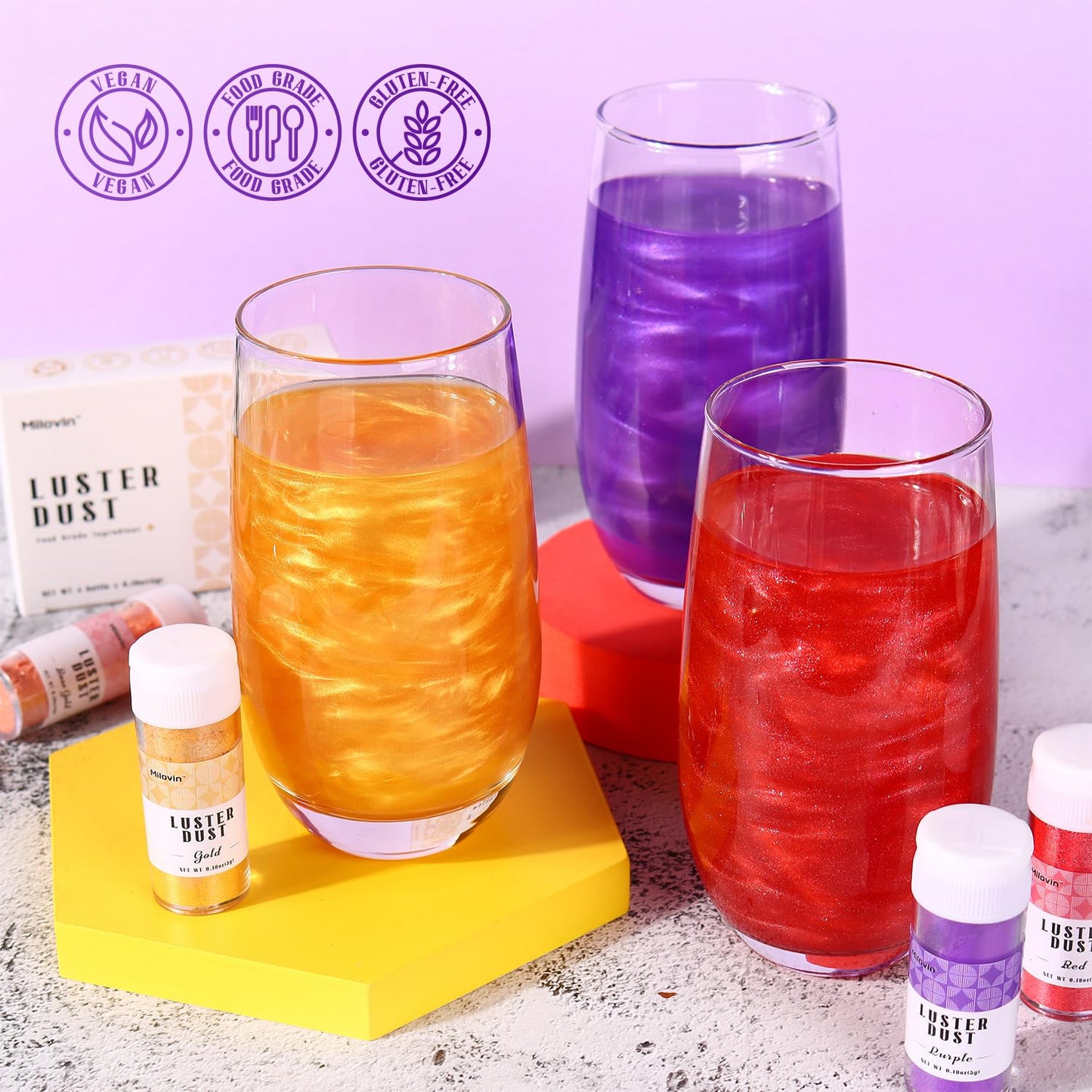 Edible Glitter for Cake Decorating, 4 Colors Luster Dust Edible, Edible Glitter for Cocktails, Baking, Drinks, Cupcakes, Chocolate, Strawberries, and Waffles 5g/bottle(Gold, Rose Gold, Purple, Red)