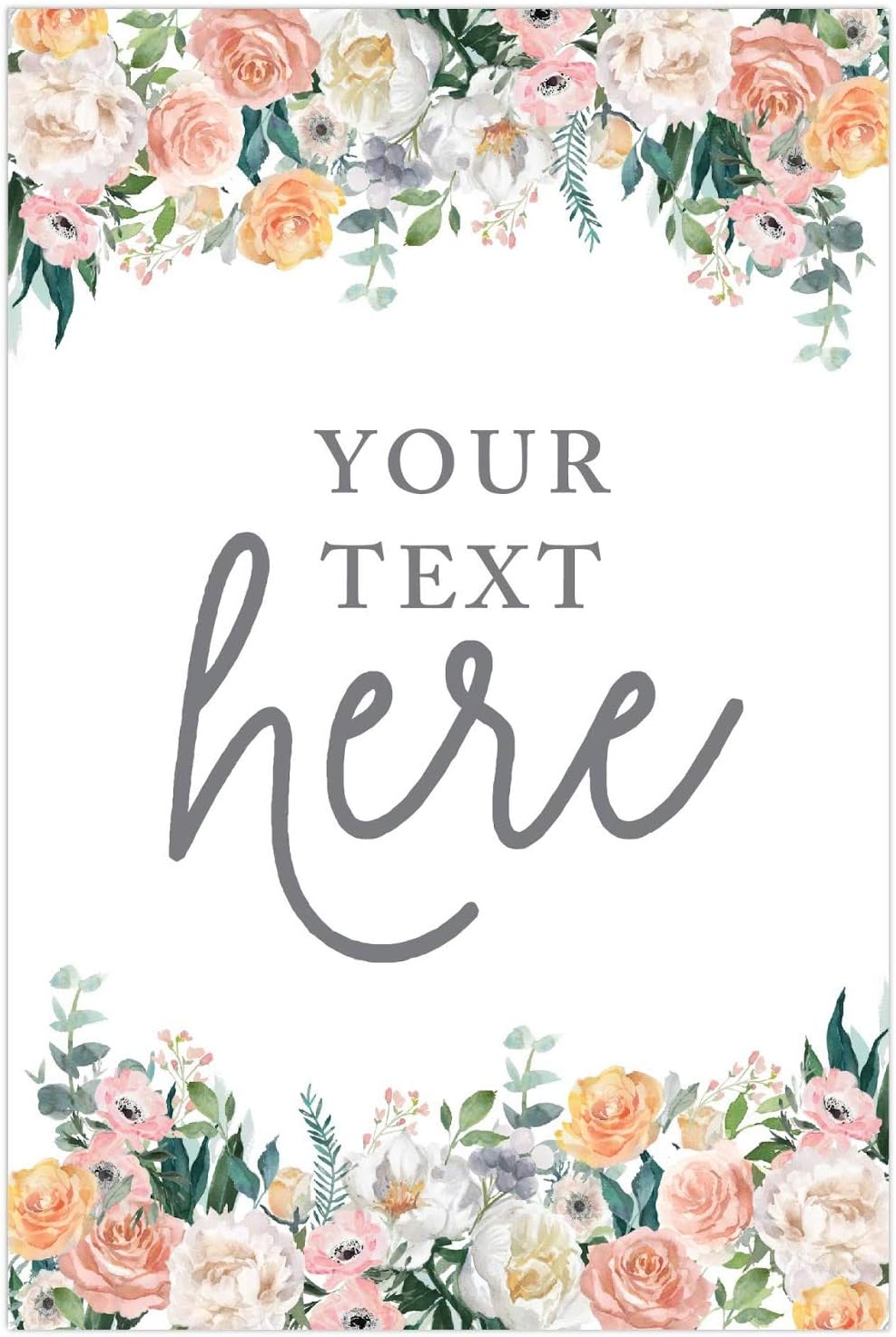 Andaz Press Personalized Extra Large Wedding Easel Board Party Sign, 12x18-inch, Peach Coral Floral Flowers Roses on White, Your Text Here, 1-Pack, Custom