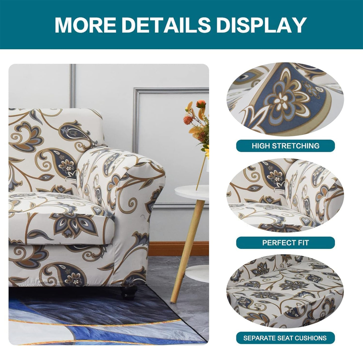 KRFOONN 2 Piece Chair Covers Printed Sofa Covers Couch Covers Washable Armchair Sofa Couch Slipcover Furniture Protector with Elastic Bottom for Living Room (Armchair, 03), Small