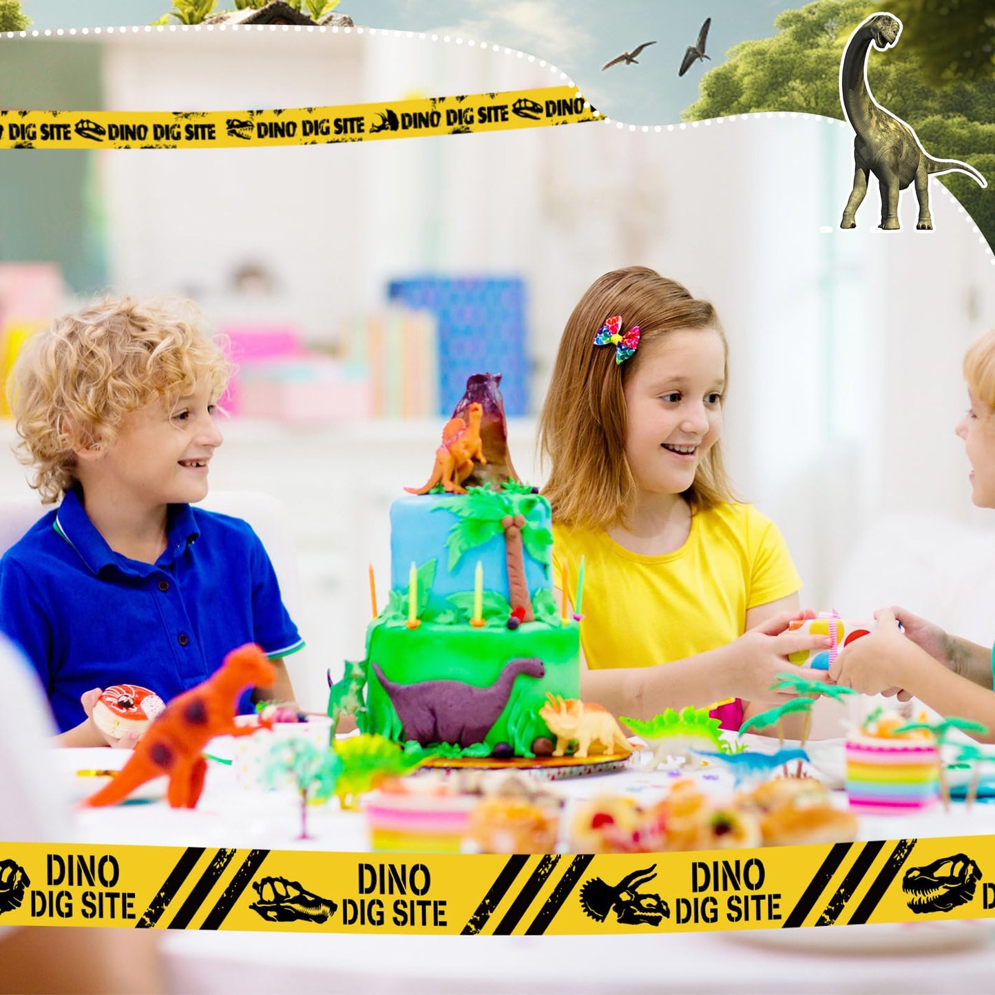 Nuanchu 2 Rolls 3'' x 98 Feet Dino Dig Site Caution Tape Party Decorations