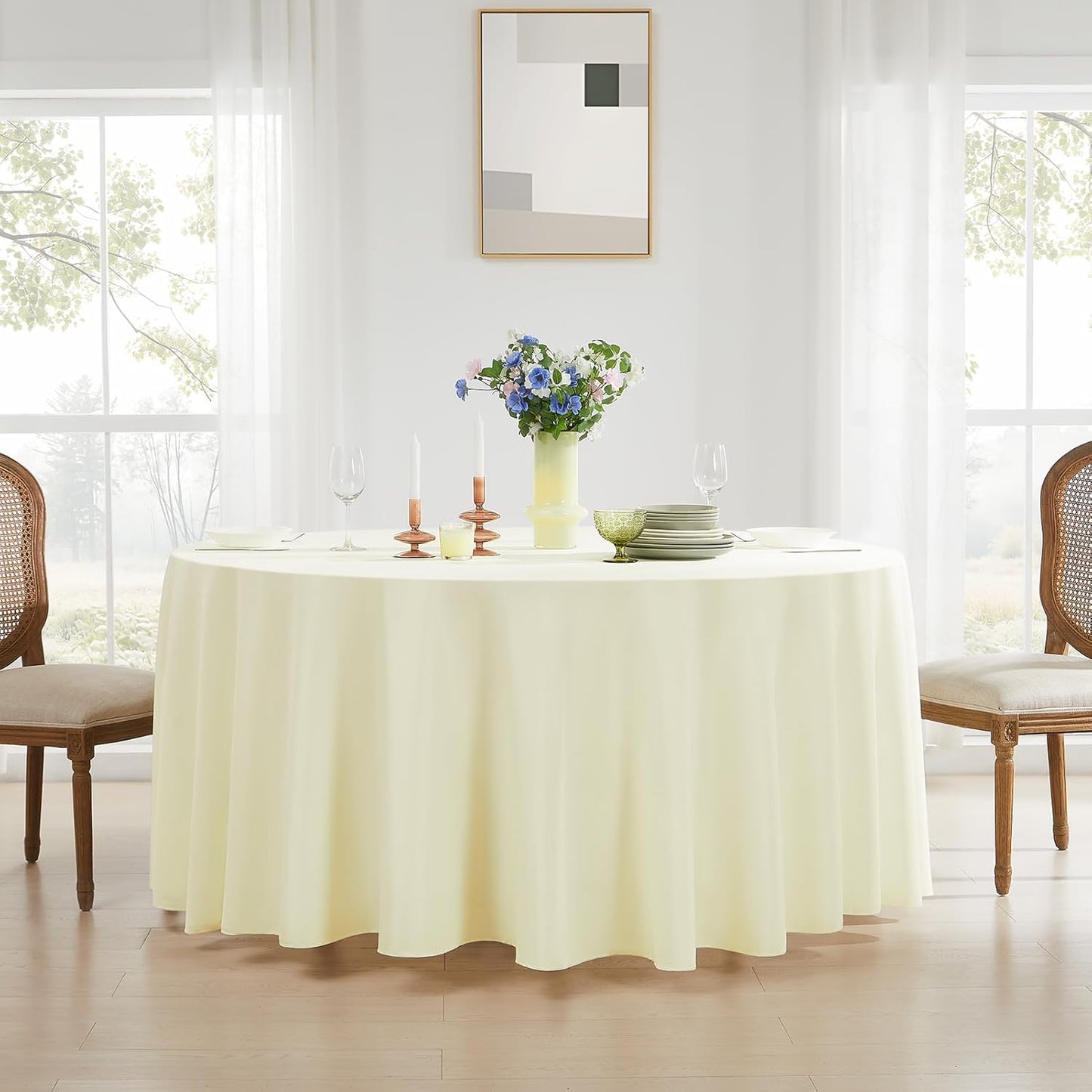 Round Tablecloth 120 Inch Tablecloth 10 Pack Ivory Table Cloths Washable Decorative Polyester TableClothes Cover for Dining Table Banquets Buffet Parties and Wedding