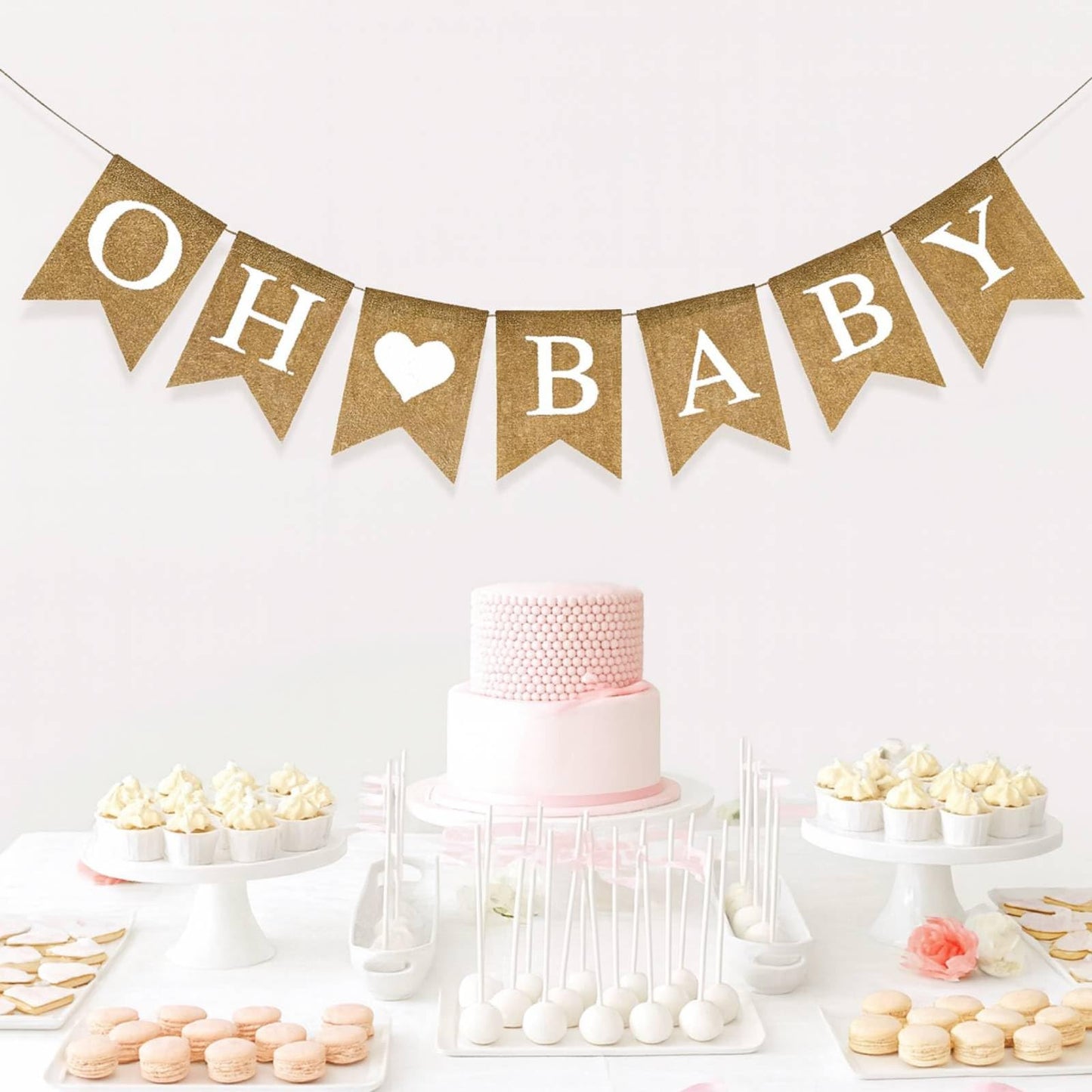 Anwyll Burlap Oh Baby Banner - NO DIY Baby Shower Decoration Banner Oh Babies Shower Sign for