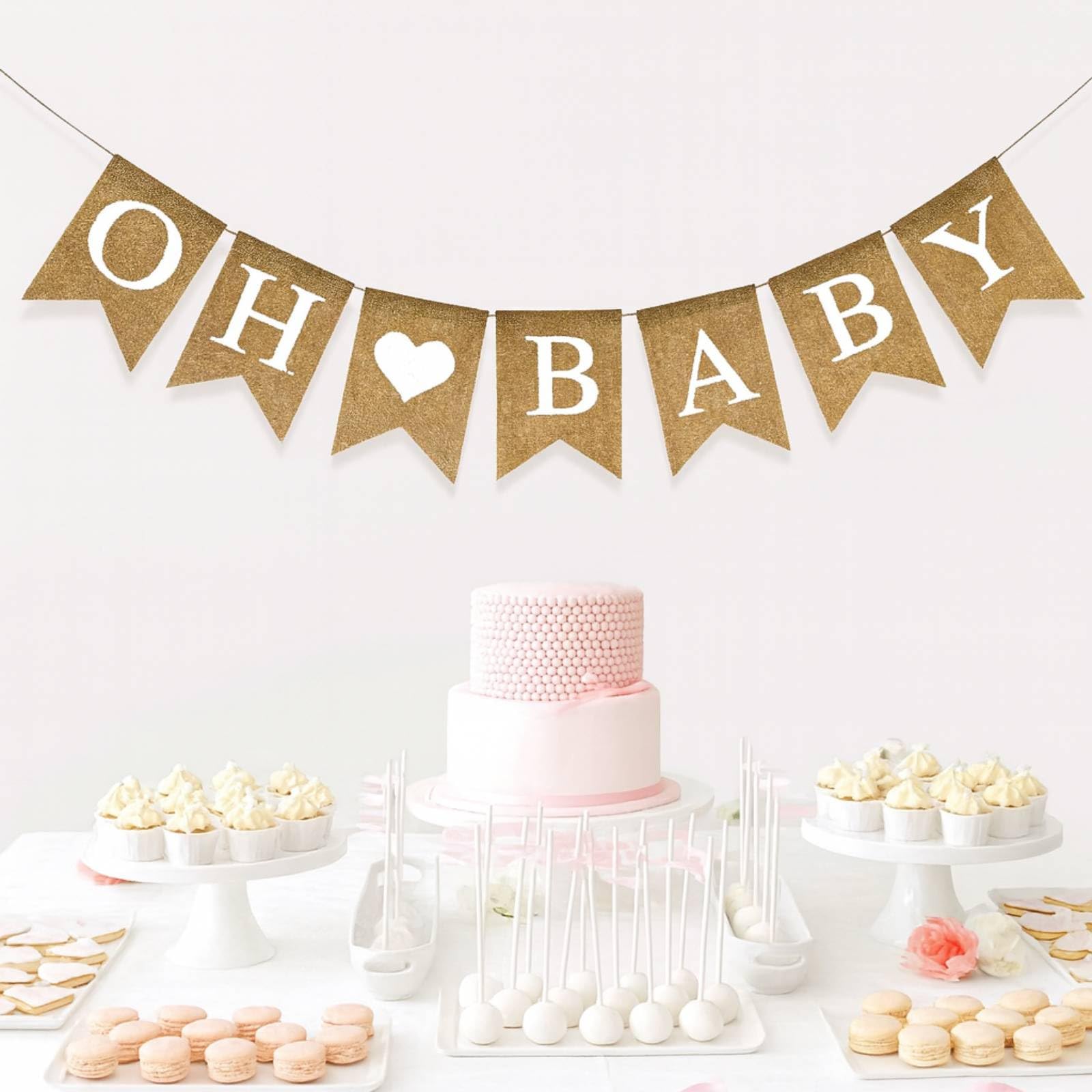 Anwyll Burlap Oh Baby Banner - NO DIY Baby Shower Decoration Banner Oh Babies Shower Sign for